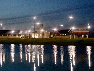 View of the new facility at dusk