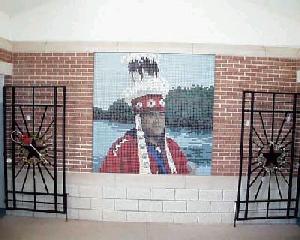 Ceramic mosaic of an Indian Chief (Alabama-Coushatta tribe who still lives in the area)