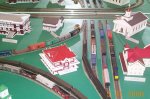 Close-up of model exhibit showing the rail yard