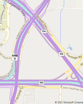 Map of: Irving Interchanges: Loop 12, SH 114, Spur 482, & SH 183