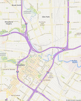 Map of: I-45, I-69, and I-10